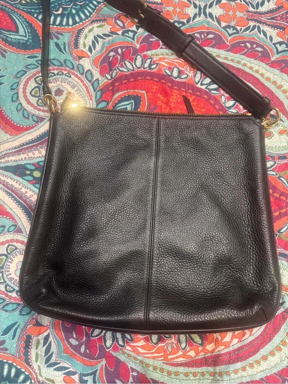 Coach Black Pebbled Leather Crossbody Shoulder Bag with Gold Hardware